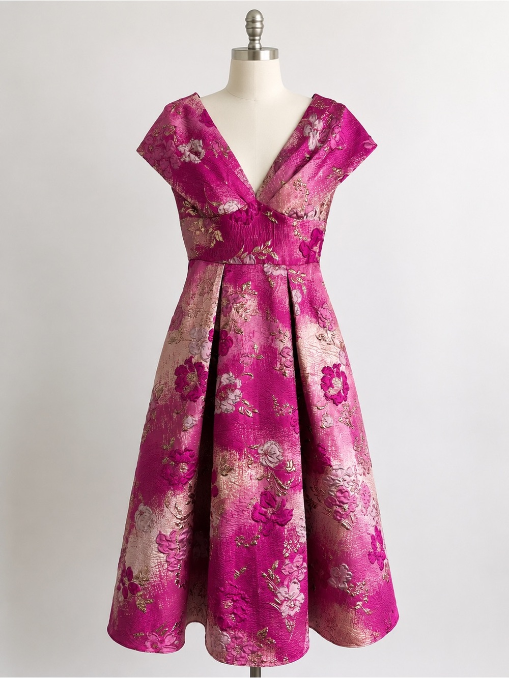 Theia Pink Floral Jacquard Fit Flare Midi Dress Size 4 NWOT